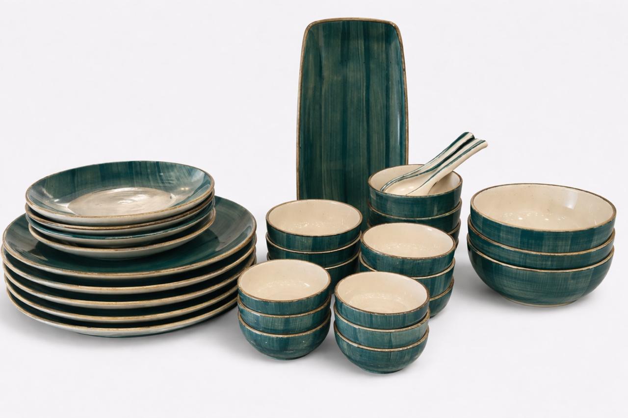 Cerae Émeraude Garden Stoneware Dinner Set – Teal Edition