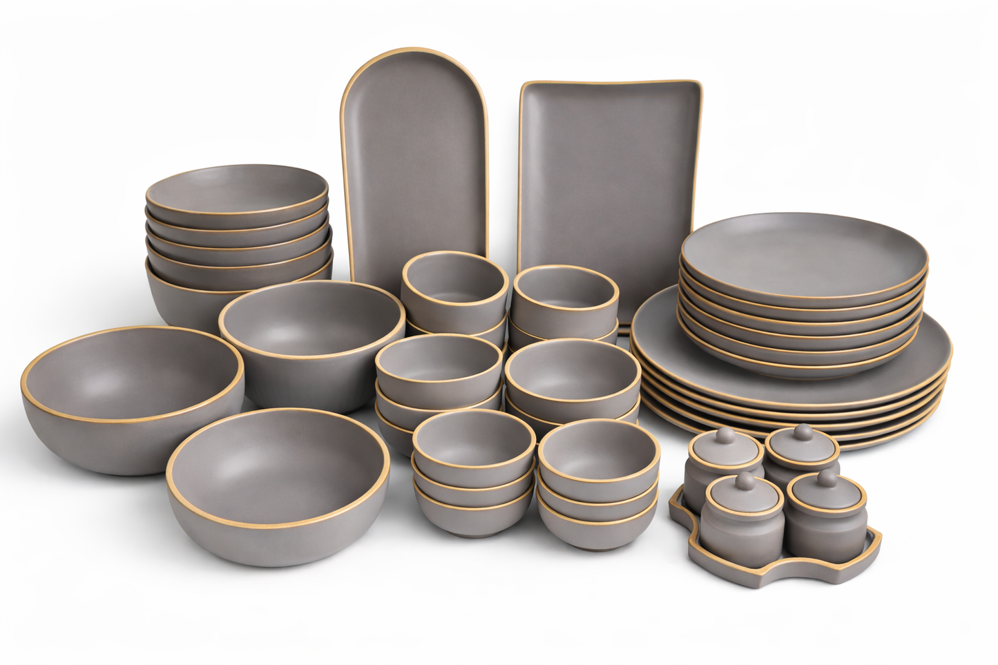 Cerae Noir Edge DS Stoneware Dinner Set – Grey Edition