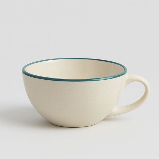 Cappuccino Cup – Ivory with Teal Rim